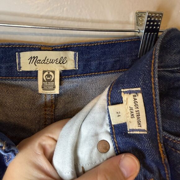 Madewell Hemp Cotton Blend Baggy Straight Jeans Dark Wash Slouchy Denim Size 24 - Picture 3 of 15